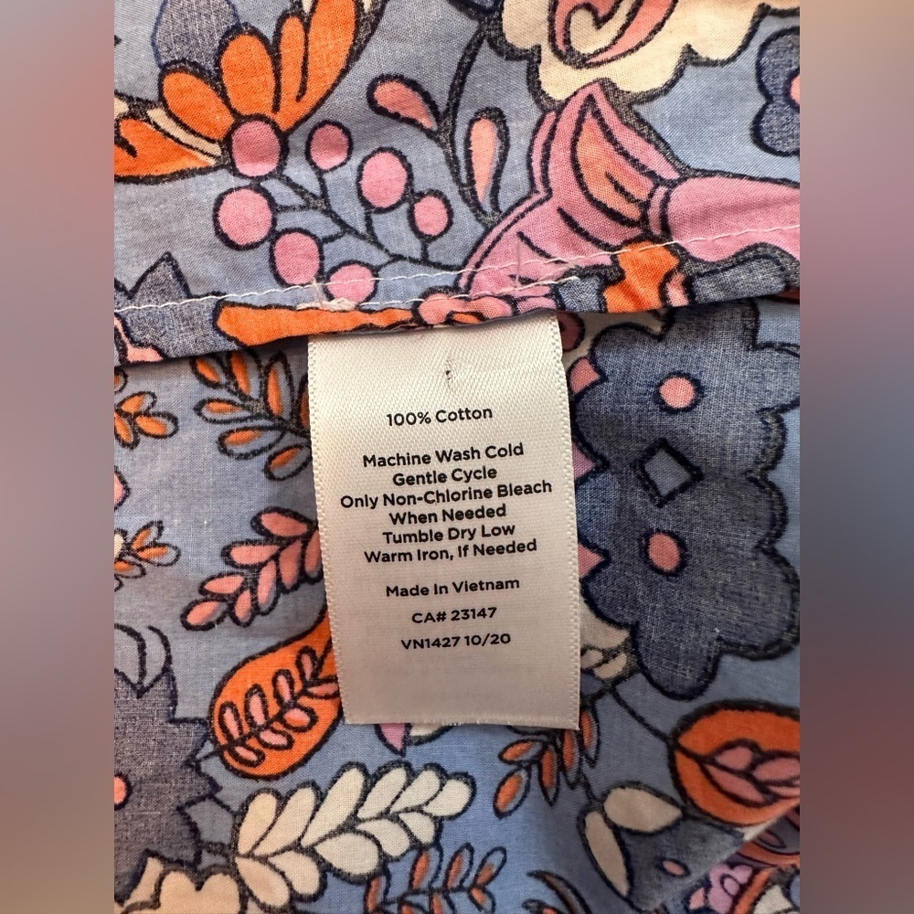 Talbots Button Front Shirt Top Orange Blue Pink Floral Long Sleeve  Large #1620 - Picture 4 of 6